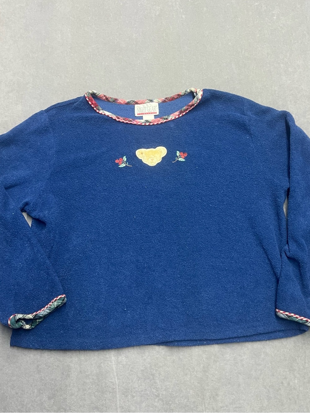Nightcap Navy Long-Sleeve Kids Top with Yellow Bear and Floral Trim